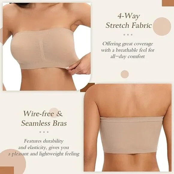 3pcs SET Strapless Bandeau Padded Tube Top Bra Stretch Non-slip - Picture 8 of 9